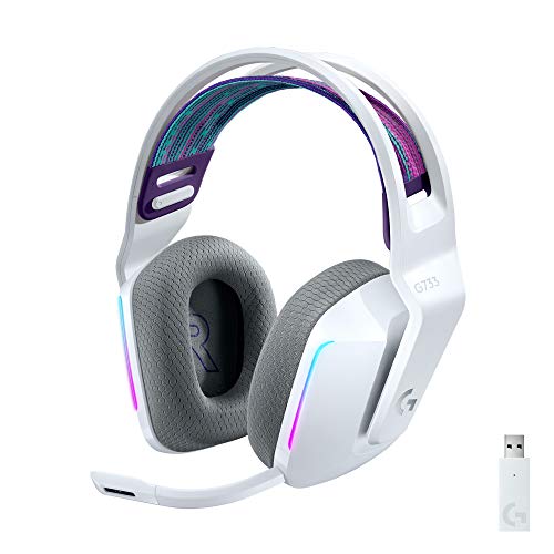 Logitech G733 LIGHTSPEED Inalámbricos para Gaming con Diadema con Suspensión, LIGHTSYNC RGB, Tecnología de Micrófono Blue VO!CE, Ligeros, 29h de Batería, PC, PS4, PS5, Blanco