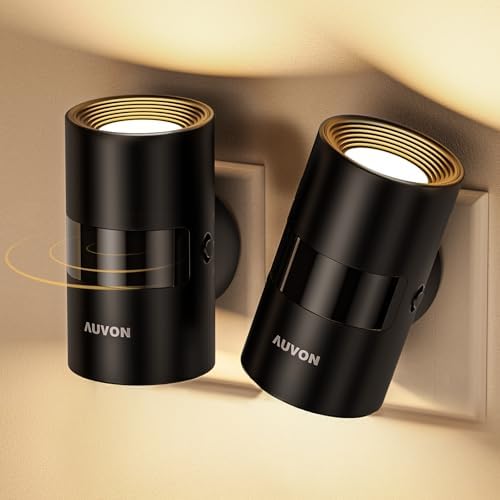 AUVON Lámpara de Noche Enchufable con Sensor de Movimiento y Sensor Crepuscular, Iluminación Superior e Inferior, Luminosidad Ajustable, Innovadora Rotación de 90° para Dormitorio, Pasillo, Cocina
