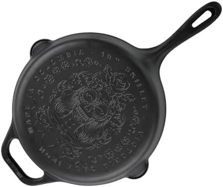 VICTORIA Sartén Hierro Fundido Curado 25cm, Day of the Dead La Catrina Apta Barbacoa, Horno, Inducción, Gas, Cast Iron Skillet Curada para Crear Antiadherente Libre de Tóxicos sin PFOA