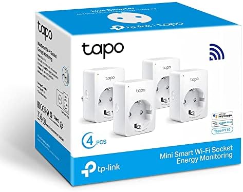 Tapo P110 (4 paquetes) – Mini enchufe inteligente Wi-Fi (con monitoreo de energía), programación encendido/apagado, ahorro de energía, compatible con Alexa y Google Home