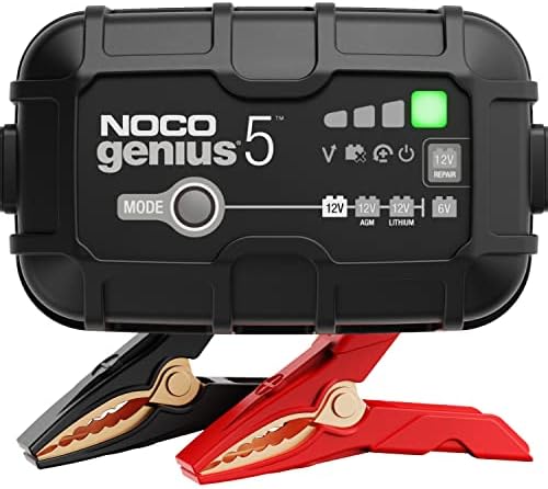 NOCO GENIUS5: Cargador Inteligente de baterías 5A 6V/12V – Mantenedor automático y desulfatador – Protección contra sobrecarga y compensación térmica – para baterías de Plomo y Litio