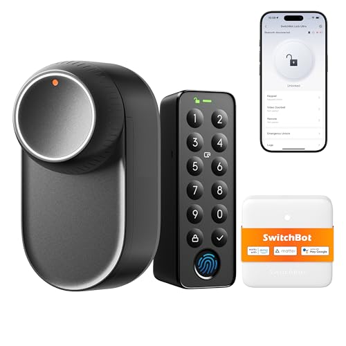 SwitchBot Lock Ultra, Cerradura Inteligente WiFi con Teclado De Pantalla Táctil, Huella Dactilar, Cerradura Electrónica con Batería Recargable, Compatible con Cilindro Europeo, Matter/Alexa/Google
