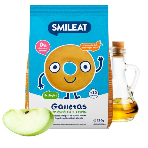 Smileat - Galletas de Espelta y Fruta para Peques 10+ meses - Sin Azúcar Añadido, Con Aceite de Oliva Virgen Extra- Perfectas Como Snack o Merienda - 220g