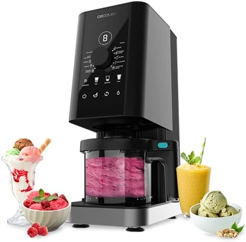 Cecotec Máquina de Helados - Heladera - 1,35L - Gelatec 1800. 700W, 10 Programas, Botones Táctiles y Mando Giratorio, Helados y Bebidas en 3 Pasos, 3 Tarrinas BPA Free, Cremosidad Perfecta