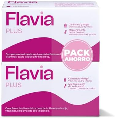 FLAVIA Plus Pack 2 x 30 Tablets - Relieves Menopause Symptoms, Bone Wellness, Decreases Tiredness, Food Supplement with Soy and Calcium Isoflavones