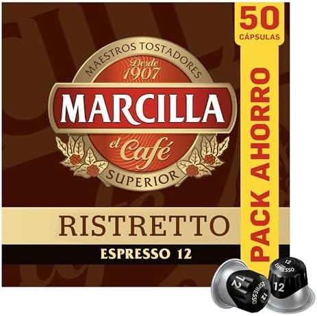 Marcilla Cápsulas de Café Ristretto | Intensidad 12 | 50 Cápsulas Compatibles Nespresso