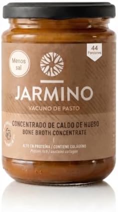 JARMINO Caldo de Huesos Orgánico Concentrado, Caldo Líquido de Res, Bone Broth de Pastoreo y Alimentación a Pasto, Colágeno Tipos 1, 2 y 3, Keto, Paleo y AIP, 440 g, 44 Porciones