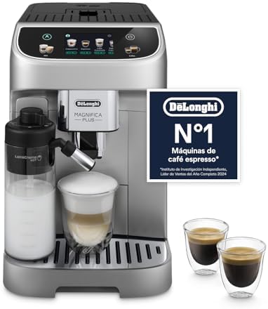 De’Longhi Magnifica Plus– Perfetto Cafetera Superautomática, LatteCrema Jarra de leche automática, 18 Bebidas One-Touch, Pantalla Táctil a Color, Plata y Negro (ECAM322.70.SB)