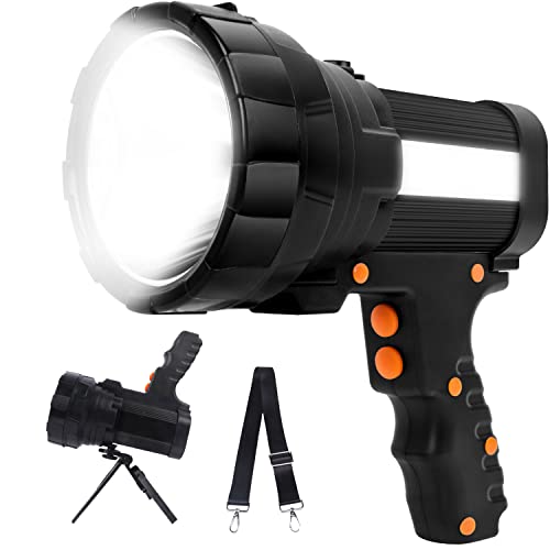 Linterna LED Alta Potencia,Linterna LED Recargable 3en1 15000 Lúmenes 10800mAh Super Brillante Impermeable IPX4 Foco Led Luz de Mano 6 Modes Reflector Portátil para Emergencia Camping Ciclismo Pesca