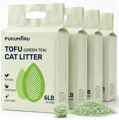 FUKUMARU Arena de Tofu para Gatos 10.8kg - Arena aglomerante para Gatos, Control de Olores con Aroma de Té Verde, Libre de Polvo y fácil de aglomerar, Desechable en el Inodoro