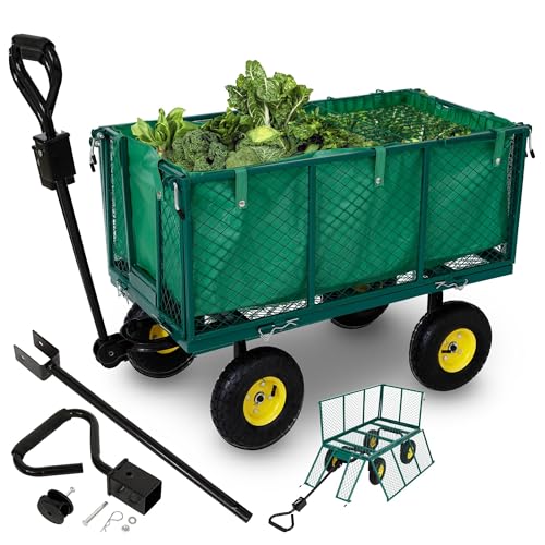 Arebos Carretilla Jardin | Carro de Transporte | Carro de Mano 550 kg | Plegable con Lona extraíble | Llantas de Acero con rodamiento de Bolas | Incluye asa y Barra