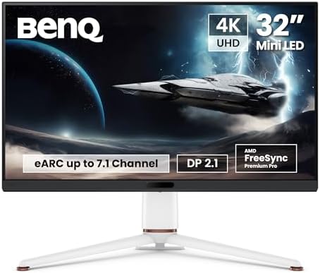 BenQ MOBIUZ EX321UX Monitor Gaming 32” 4K Mini LED, 1152 Zonas, HDR1000, 144Hz, 1ms, HDMI 2.1, DP 2.1, USB-C, Freesync Premium Pro, 99% P3 y Adobe RGB, Motor Pixsoul, Control Remoto, eARC, KVM
