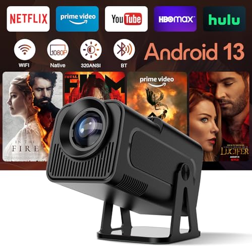 Android 13 Proyector Netflix Licencia Oficial, Mini Proyector Portatil 4K Inteligente 320ANSI con WiFi y Bluetooth, Asistente de Voz ChatGPT, HY320 Mini Proyectores 1080P Nativo de Cine en casa para