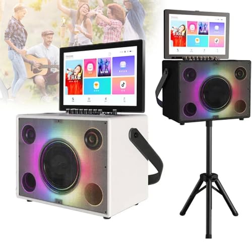 Dispositivo de karaoke profesional, altavoz de karaoke inalámbrico con tableta táctil de 14,1", compatible con control por aplicación de teléfono y pantalla giratoria, diseño dual y fácil de guardar