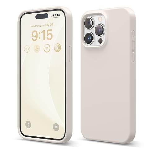 elago Funda Silicona Líquida Compatible con iPhone 15 Pro MAX, Silicona Premium, Funda Protectora Cuerpo Completo [Estructura A Prueba Golpes 4 Capas], Forro Microfibra Antiarañazos (Piedra)