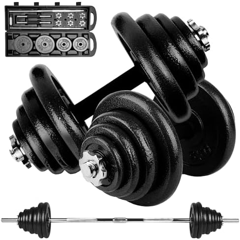 unycos - Mancuernas Ajustables 3 en 1【Discos de Hierro | 15-50 kg】con Barra de Conexión | Pesas para Hombres y Mujeres, Gimnasio en Casa, Fitness | Incluye E-Book y Maletín (Iron Transformer)