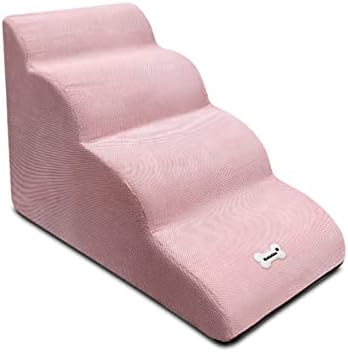 Galatée Dog Stairs, Removable & Washable Pet Stairs, 4 Step Non-Slip Pet Ramp, Dog Steps for High Bed Sofa (Pink)