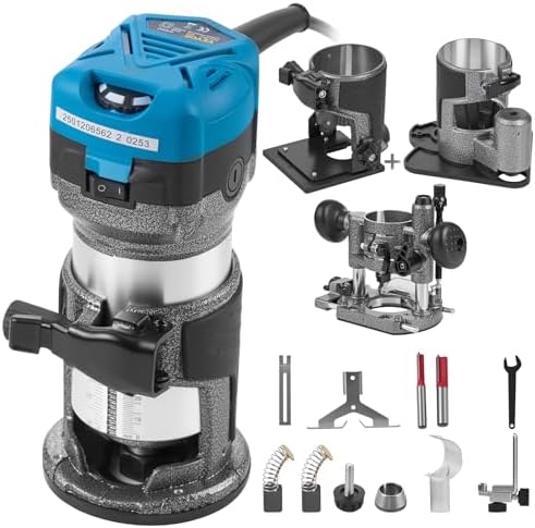 VEVOR 710W Soft Start Compact Router Kit Speed 10,000-30,000 RPM Wood Milling Machine Multi-function Electric Router Cooling Base & Inclined Base & Offset Base