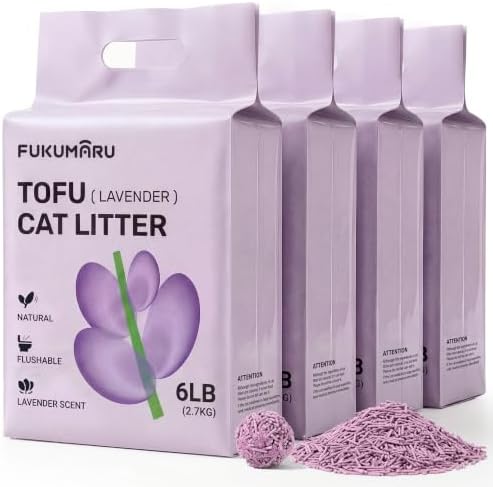 FUKUMARU Arena de Tofu para Gatos 10.8kg - Arena aglomerante para Gatos, Control de olores con Aroma de Lavanda, Libre de Polvo y fácil de aglomerar, desechable en el Inodoro